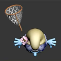 Blue Skinned Smurf Character Wearing Pink Dress Yellow Hat With Pink Flower And Butterfly Net