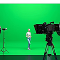 Green Screen Studio Setup With Female Model Professional Studio Lights And Camera 3d model