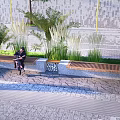 Stylish Outdoor Chair With Wooden Slats And Surrounding Green Plants