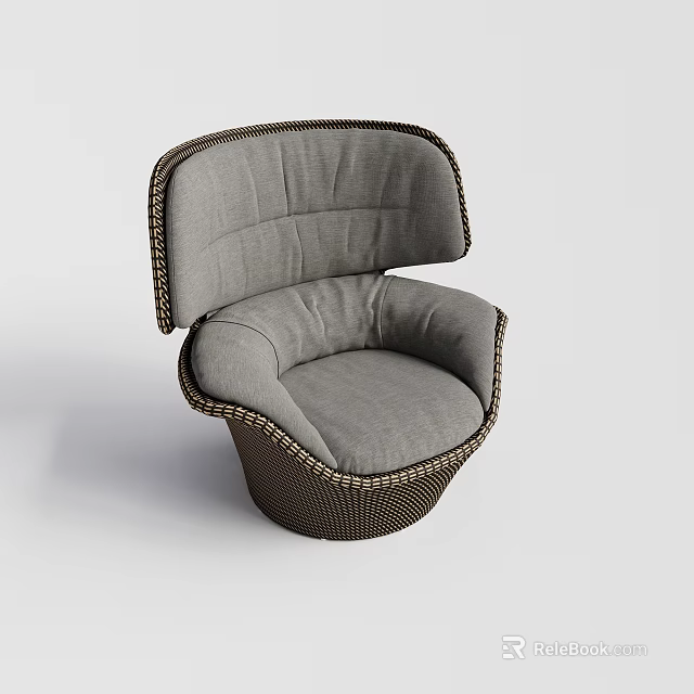 Modern Single Sofa With Gray Padded Cushion And Brown Woven Frame Design 3d model