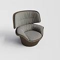 Modern Single Sofa With Gray Padded Cushion And Brown Woven Frame Design 3d model