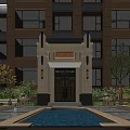 Elegant Modern Entrance Gate Design With Symmetrical Lighting Reflecting Water Pool And Landscaping
