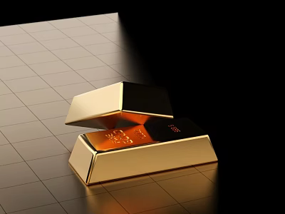 Open Gold Bar with Red Interior on Black and Gold Checkered Floor 3d model