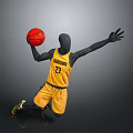 Yellow Basketball Jersey With Number 23 And Red Basketball In Stretching Athletic Pose