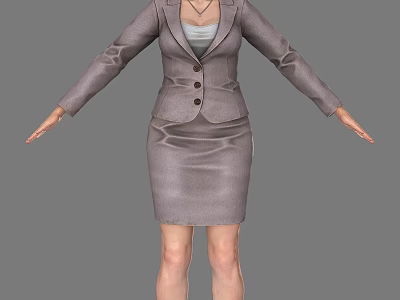 Woman In Gray Professional Suit Skirt Set With Arms Extended Full Body View 3d model