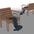 Copper Metal Leisure Chairs With Blue Fabric Draped Over Curved Armrests And Slatted Backrests