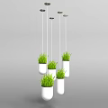 White Hanging Planters With Lush Green Grass For Modern Interior Decoration