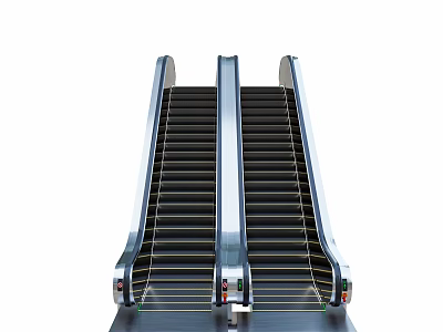 Stainless Steel Modern Escalator With Black Steps In Indoor Public Area 3d model