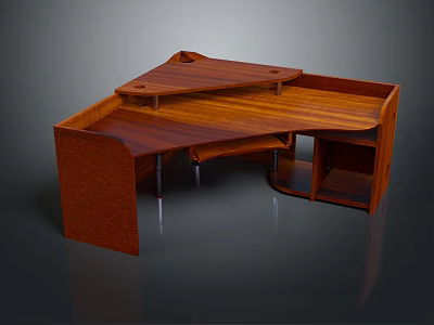 Wooden L Shaped Office Desk With Storage Shelves And Work Surface 3d model