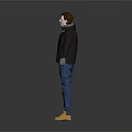 3D Rendered Male Character Wearing Black Jacket Green Hoodie Blue Pants And Yellow Boots
