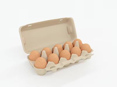 Open Brown Egg Carton with Fresh Farm Eggs in Eco Friendly Packaging 3d model