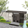 Luxury Modern Entrance Gate With Metal Grille Design And Stone Wall Background