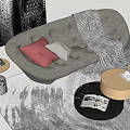 Modern Gray Sectional Sofa With Pink White Pillows And Striped Blanket On Rug