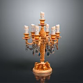 Elegant Ornate Golden Candelabra With Multiple Candles And Crystal Pendants