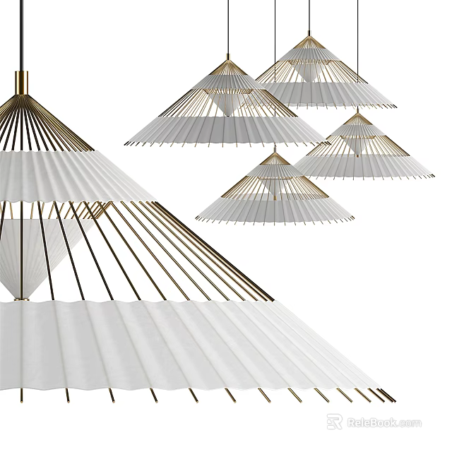 Modern Geometric Chandeliers with White Shades and Golden Frames in Interior Design 3d model