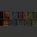 Colorful Stacked Wooden Crates In Red Blue Green And Brown Tones