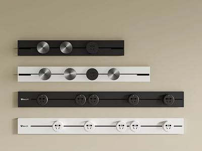 Modern Switch Socket Panels In Black White With Knobs And Power Outlets 3d model