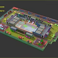 Courtyard Style Building Layout With Green Areas Swimming Pool And Patio Seating