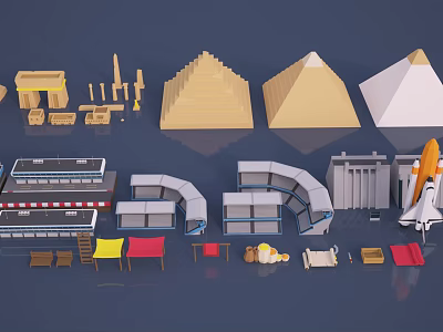 Diverse Architectural Models Collection With Pyramids Modern Buildings Space Shuttle And Furniture 3d model