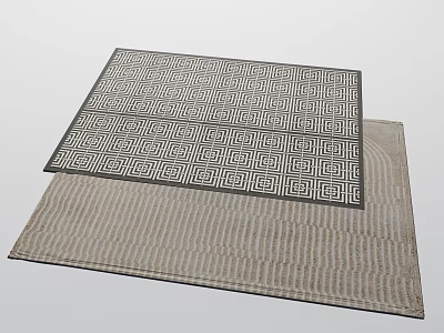 Two Square Rugs With Black White Geometric Pattern And Beige Striped Design 3d model
