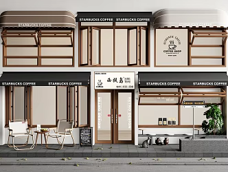 Modern Folding Window Coffee Folding Window Door Head Facade Outdoor Chair Awning 3d model