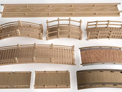 Various Landscape Bridge Models With Wooden Railings And Different Designs 3d model