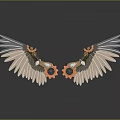 Wing Shaped Wall Decor With Copper Gears And Symmetrical Feather Design 3d model