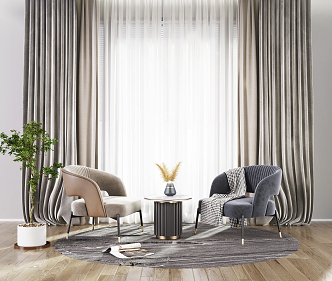 Light Luxury Casual Sofa Combination Casual Single Chair Curtain Combination 3d model