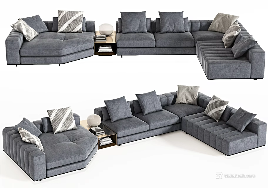 Gray Sectional Sofa With Decorative Pillows And Side Table For Living Room 3d model