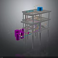 Industrial Multi Layered Steel Structure With Colored Pipes Equipment And Yellow Pipeline Lines