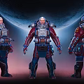 Detailed Sci Fi Character Wearing Red Blue Protective Suit With Backpack Armor Front Back Views 3d model