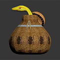 Yellow Bird Peeking Out From Brown Woven Basket With Lid And Patterns