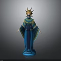 A Woman In Blue Robe With Golden Sunburst Headdress And Classical Statue Design