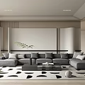 Minimalist Living Room Interior Design With Grey L Shaped Sofa Coffee Table Black White Rug