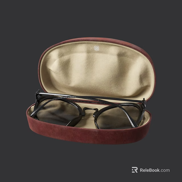 Eyeglasses Storage In Red Case With Beige Lining And Black Frames 3d model 
