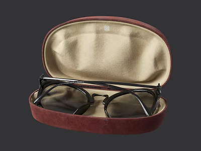 Eyeglasses Storage In Red Case With Beige Lining And Black Frames 3d model