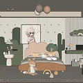 Cozy Kids Room Interior With Balloon Pendant Lights Stuffed Fox And Playful Decor