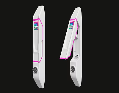 Modern Tactical Weapon With White Body Pink Accents Ergonomic Handle And Digital Screen 3d model