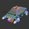 Blue Custom Compact Car With Yellow Roof Rack And Futuristic Front Parts