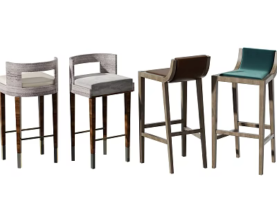 Modern Contemporary Bar Stools With Upholstered Seats And Wooden Legs In Assorted Colors 3d model