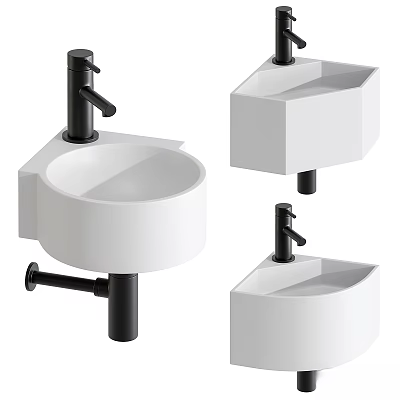 Sleek Modern White Ceramic Washbasin Designs With Black Faucets And Geometric Shapes For Bathroom 3d model