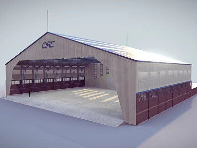 CRC Large Shed Structure with Sloped Roof Glass Windows Open Front Empty Ground Area 3d model