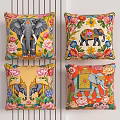 Decorative Pillows with Elephant and Floral Patterns in Various Vibrant Designs 3d model