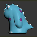 Cute Blue Cartoon Monster Character With White Horns Big Eyes Purple Spots And White Toes