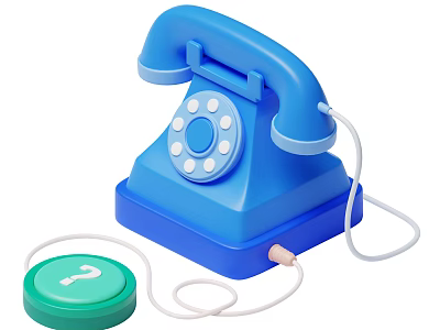 Smart Machine Blue Vintage Telephone With Green Question Mark Button And Cord 3d model