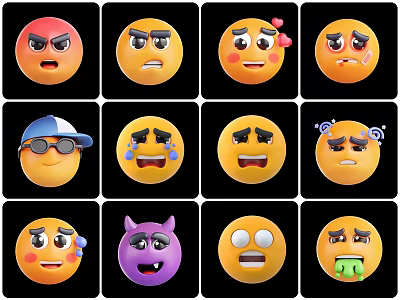 Cartoon Expression Pack Cartoon Avatar QQ Expression Angry Shy Crying 3d model