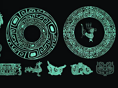 Intricate Traditional Carvings Featuring Circular Patterns And Animal Motifs Art Design 3d model