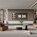Modern Living Room Interior With Brown Sofa Beige Chair Round Table Green Plant And TV