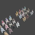 Colorful Rabbit Figurines in Assorted Colors Displayed on Black Background