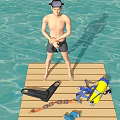 A man standing on wooden platform above water with diving gear BCD cylinder and snorkel 3d model